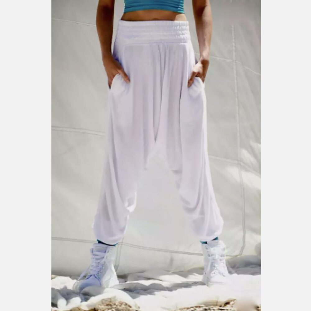 Free People Movement Pant Harem Slouchy Elastic Waist Windy Meadow White M NEW